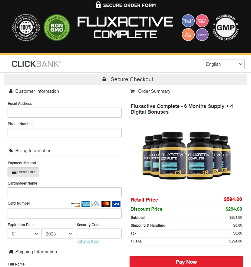 Fluxactive Complete order page